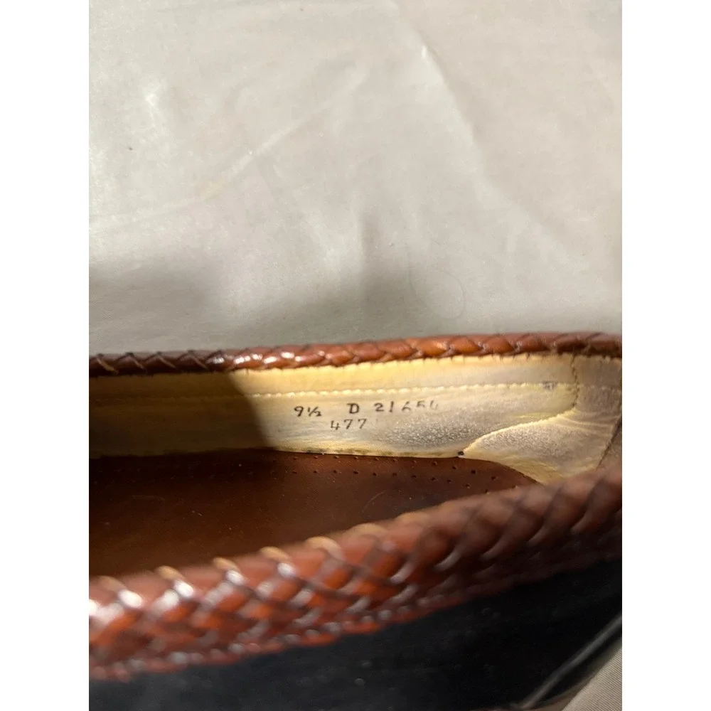 Allen Edmonds Tassel Loafers Black Leather‎ Brown Woven Trim Mens Size 9.5 D